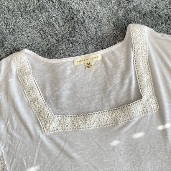 Farmer Market Women's Rayon/Spandex Short Sleeve Top, Ruffle Details, White, XL - Picture 3 of 7